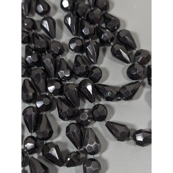 Vintage Black Lucite‎ Teardrop Faceted Bead Long Necklace 60 inch Opera - Picture 6 of 7
